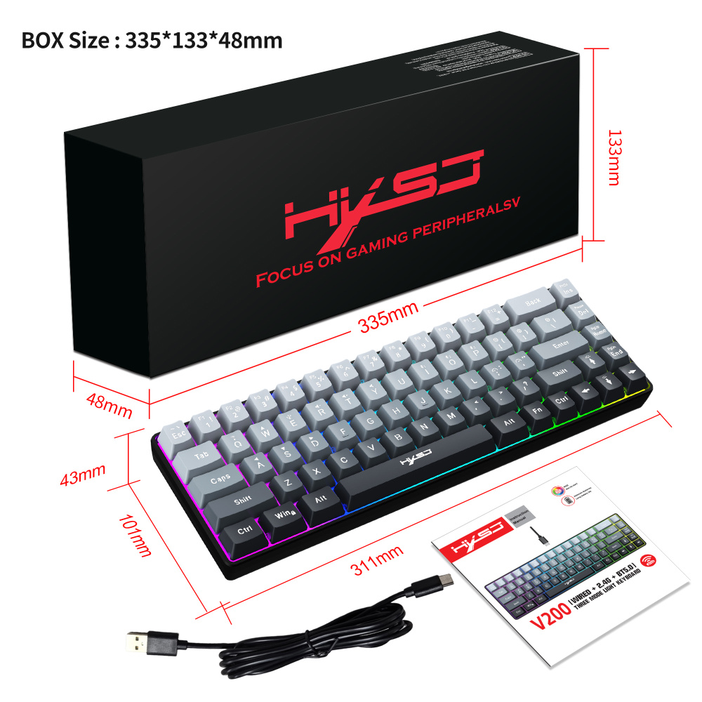 68-key tri-mode wireless Bluetooth membrane gaming keyboard with conflict-free 25 keys, suitable for desktops and laptops, ideal for gamers.